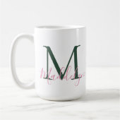 Preppy Roze & Groen Aangepaste Initiële Monogram Koffiemok (Links)