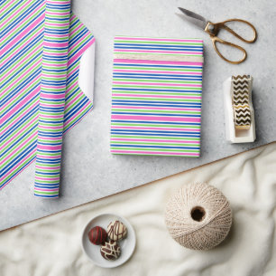 Preppy Roze Groen en Marineblauwe Strepen Cadeaupapier