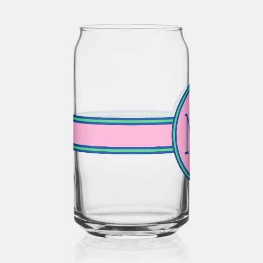 Preppy Roze Groen en Navy Blue Monogram Blikvorm Glas (Voorkant)
