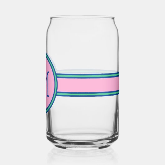 Preppy Roze Groen en Navy Blue Monogram Blikvorm Glas (Achterkant)