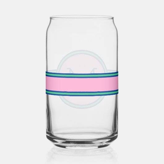 Preppy Roze Groen en Navy Blue Monogram Blikvorm Glas (Rechts)