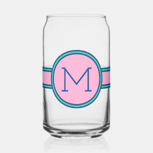 Preppy Roze Groen en Navy Blue Monogram Blikvorm Glas