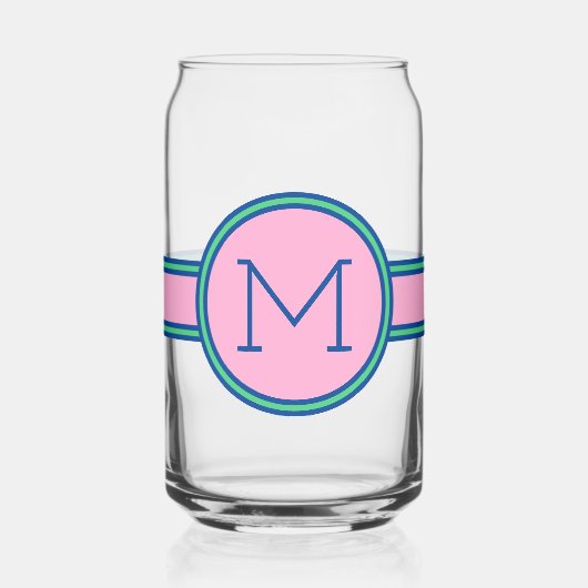 Preppy Roze Groen en Navy Blue Monogram Blikvorm Glas (Links)