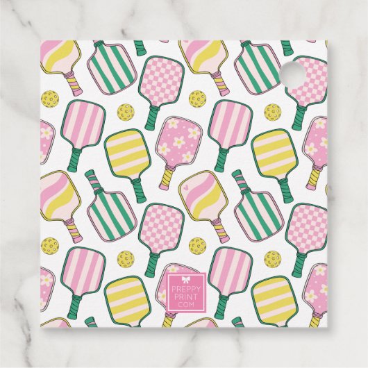 Preppy Roze Groen & Geel Pickleball Bedankjes Labels (Achterkant)
