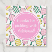 Preppy Roze Groen & Geel Pickleball Bedankjes Labels (Voorkant)