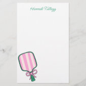 Preppy Roze Groen & Geel Pickleball Gepersonalisee Briefpapier (Voorkant)