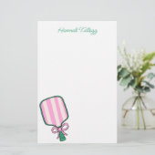 Preppy Roze Groen & Geel Pickleball Gepersonalisee Briefpapier (Staand voorkant)