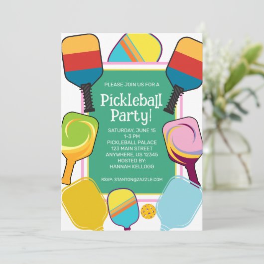 Preppy Roze Groen & Geel Pickleball Kaart (Staand voorkant)