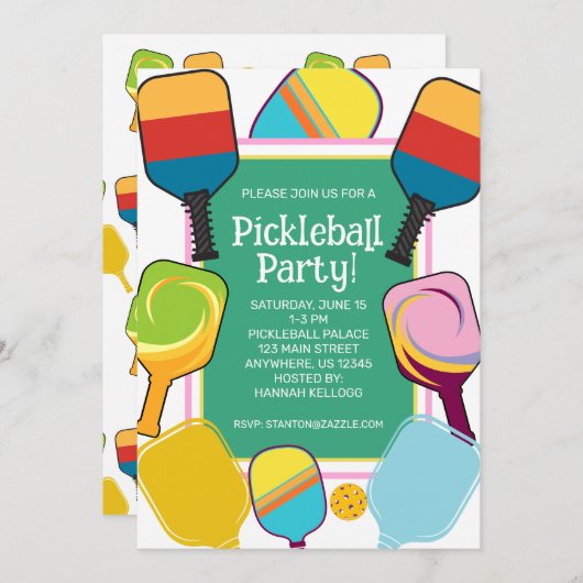 Preppy Roze Groen & Geel Pickleball Kaart (Voorkant / Achterkant)