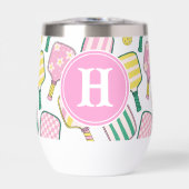 Preppy Roze Groen & Geel Pickleball Monogram (Voorkant)