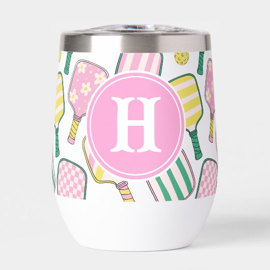 Preppy Roze Groen & Geel Pickleball Monogram (Voorkant)