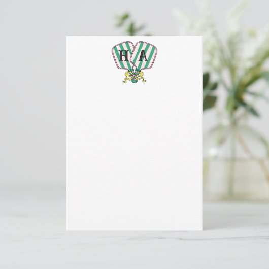 Preppy Roze Groen & Geel Pickleball Monogram Bedankkaart (Staand voorkant)