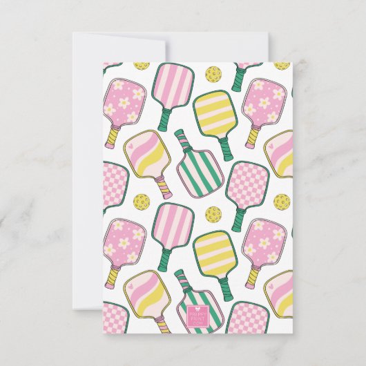 Preppy Roze Groen & Geel Pickleball Monogram Bedankkaart (Achterkant)