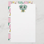 Preppy Roze Groen & Geel Pickleball Monogram Briefpapier (Voorkant / Achterkant)