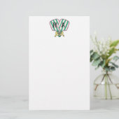 Preppy Roze Groen & Geel Pickleball Monogram Briefpapier (Staand voorkant)