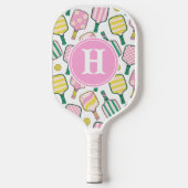Preppy Roze Groen & Geel Pickleball Monogram Pickleball Paddle (Voorkant)