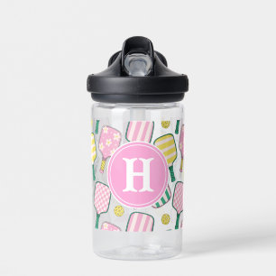Preppy Roze Groen & Geel Pickleball Monogram Waterfles