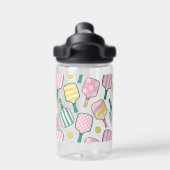 Preppy Roze Groen & Geel Pickleball Monogram Waterfles (Achterkant)
