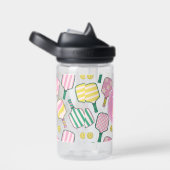 Preppy Roze Groen & Geel Pickleball Monogram Waterfles (Rechts)