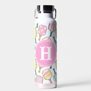 Preppy Roze Groen & Geel Pickleball Monogram Waterfles