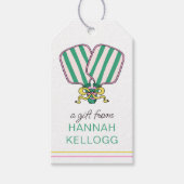 Preppy Roze Groen & Geel Pickleball Paddles Cadeaulabel (Voorkant)