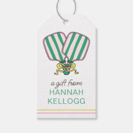 Preppy Roze Groen & Geel Pickleball Paddles Cadeaulabel