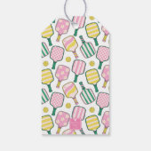 Preppy Roze Groen & Geel Pickleball Paddles Cadeaulabel (Achterkant)