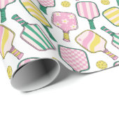 Preppy Roze Groen & Geel Pickleball Paddles Cadeaupapier (Rol Hoek)