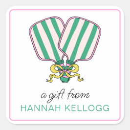 Preppy Roze Groen & Geel Pickleball Paddles Gift Vierkante Sticker