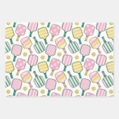 Preppy Roze Groen & Geel Pickleball Paddles Inpakpapier Vel (Voorkant 3)