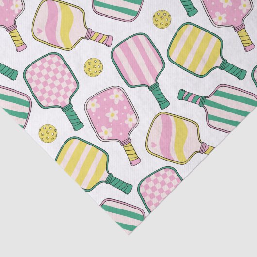 Preppy Roze Groen & Geel Pickleball Paddles Tissuepapier (Detail)