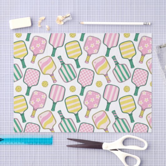 Preppy Roze Groen & Geel Pickleball Paddles Tissuepapier (Craft)
