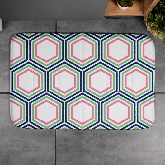 Preppy roze groen geometrisch patroon badmat