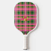 Preppy Roze & Groen Geruit Monogram Pickleball Paddle (Achterkant)