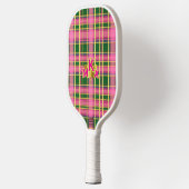 Preppy Roze & Groen Geruit Monogram Pickleball Paddle (Links)
