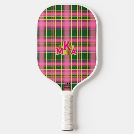 Preppy Roze & Groen Geruit Monogram Pickleball Paddle (Voorkant)