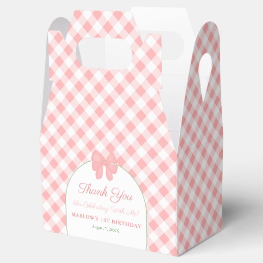 Preppy roze groen gingham lint meisje verjaardag bedankdoosjes (Geopend)