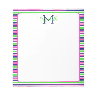 Preppy Roze Groen Marineblauw Streep Monogram Notitieblok