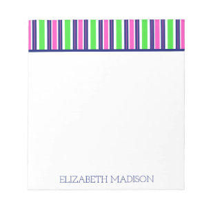 Preppy Roze Groen Marineblauw Streep Monogram Notitieblok