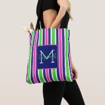 Preppy Roze Groen Marineblauw Streep Monogram