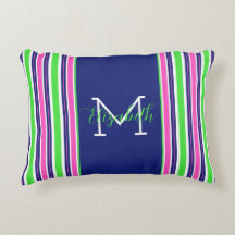 Preppy Roze Groen Navy Blauwe Streep Monogram