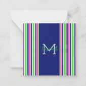 Preppy Roze Groen Navy Blauwe Streep Monogram Notitiekaartje (Voorkant)