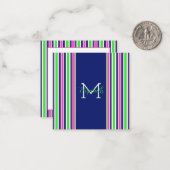 Preppy Roze Groen Navy Blauwe Streep Monogram Notitiekaartje (Voorkant / Achterkant in situ)