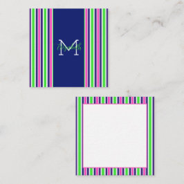 Preppy Roze Groen Navy Blauwe Streep Monogram Notitiekaartje
