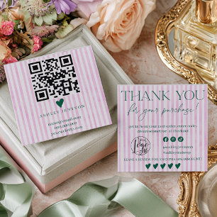 Preppy Roze Groen Old Money Strepen QR bedankt Vierkante Visitekaartje