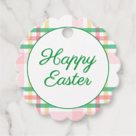 Preppy Roze & Groen Plaid Gelukkig Pasen Bedankjes Labels