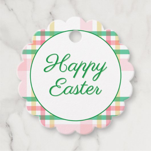 Preppy Roze & Groen Plaid Gelukkig Pasen Bedankjes Labels (Voorkant)
