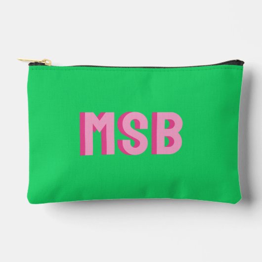 Preppy Roze Groen Schaduwblok Monogram, Aangepast Etui (Voorkant)