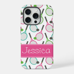 Preppy Roze Groen Teal Tennis Patroon Persoonlijk iPhone 15 Pro Hoesje