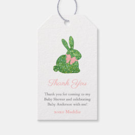 Preppy Roze Groene Boxwood Bunny Baby Meisje Douch Cadeaulabel